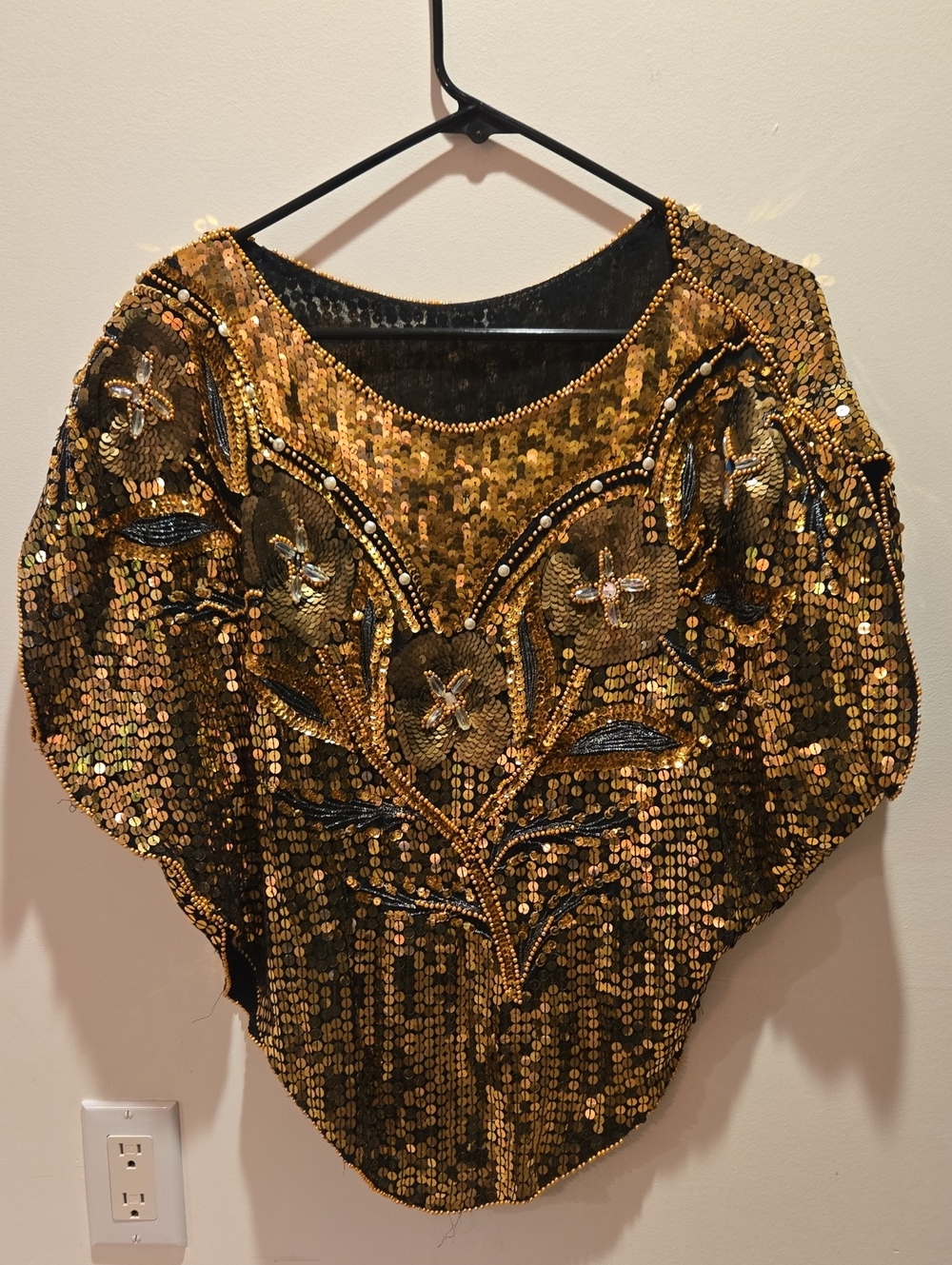Gold Sequin Floral Embellished Women's Top